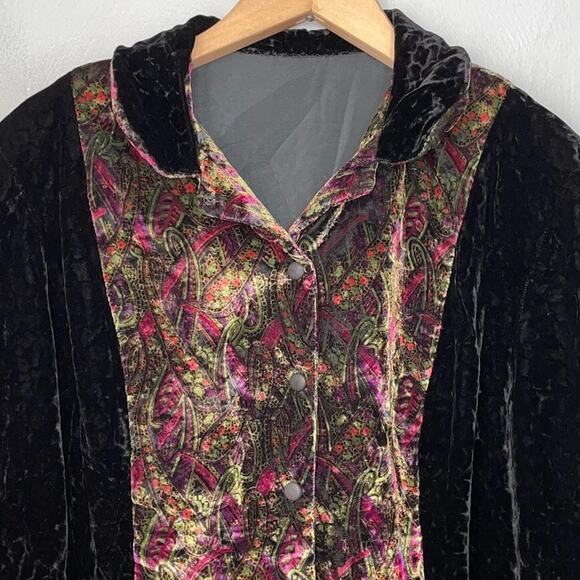 Womens Medium Crushed Velvet Dark Black Paisley Jacket Whimsigoth Regency Vamp - Picture 3 of 11